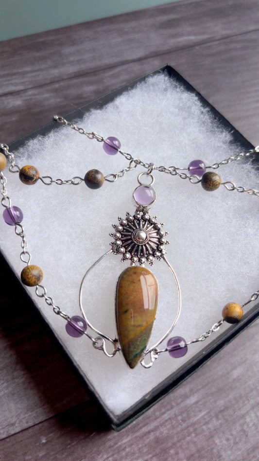 Handmade picture jasper gemstone necklace