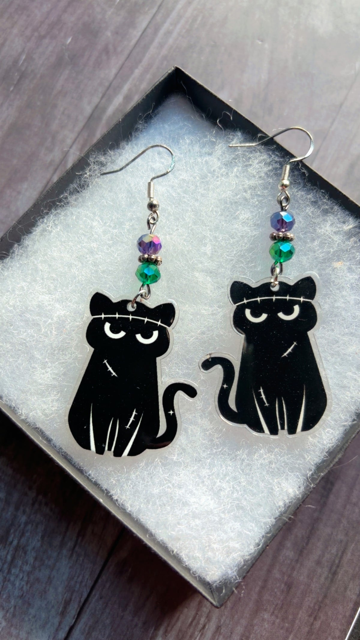 Handmade Franken-cat earrings