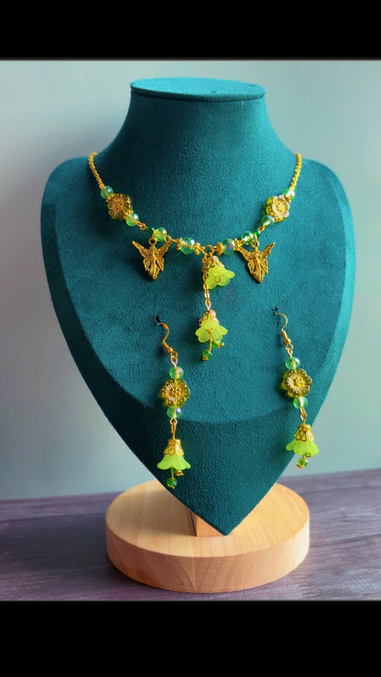 Handmade green garden fairy set