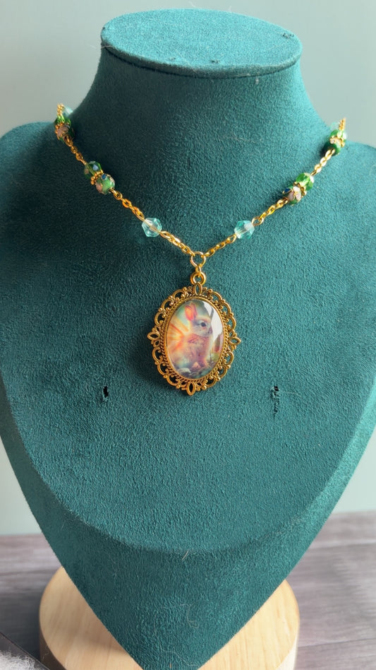 Handmade fairycore bunny cameo necklace