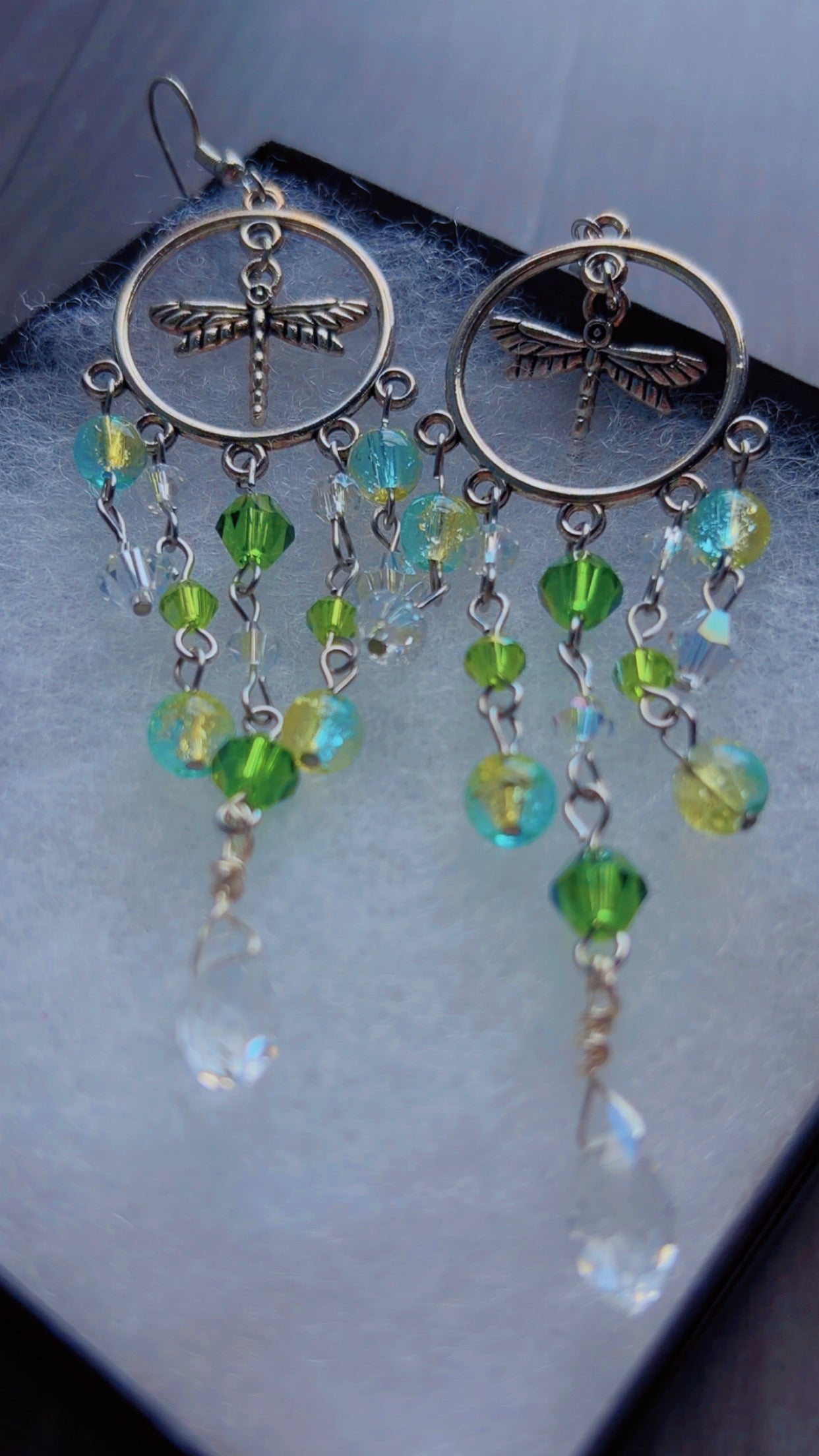 Handmade dragonfly chandelier earrings