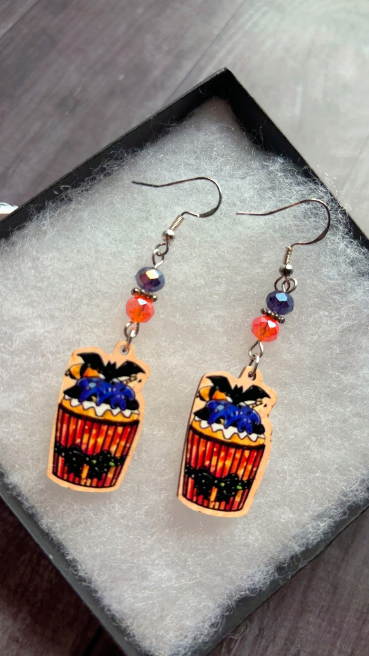 Handmade Halloween cupcake earrings