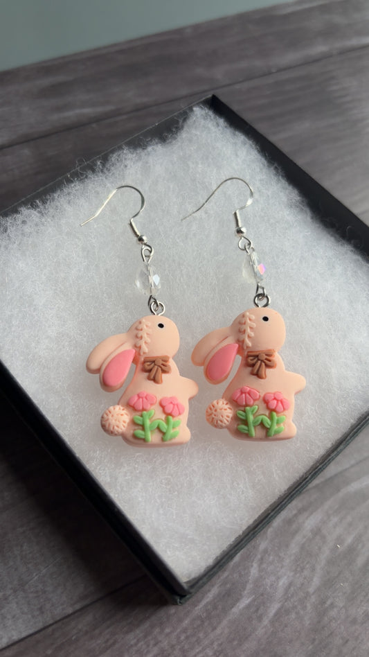 Handmade peach bunny earrings