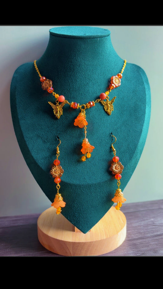 Handmade orange garden fairy set