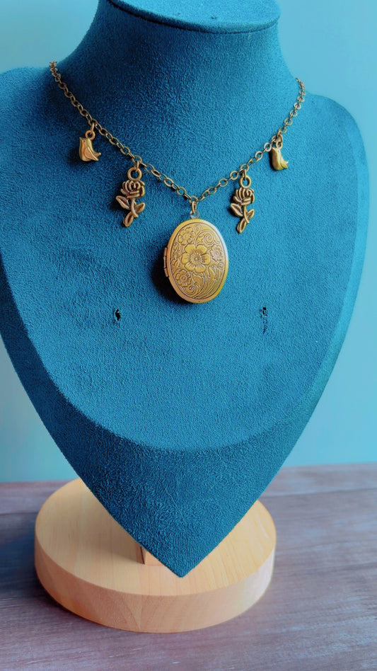 Handmade brass locket charm necklace