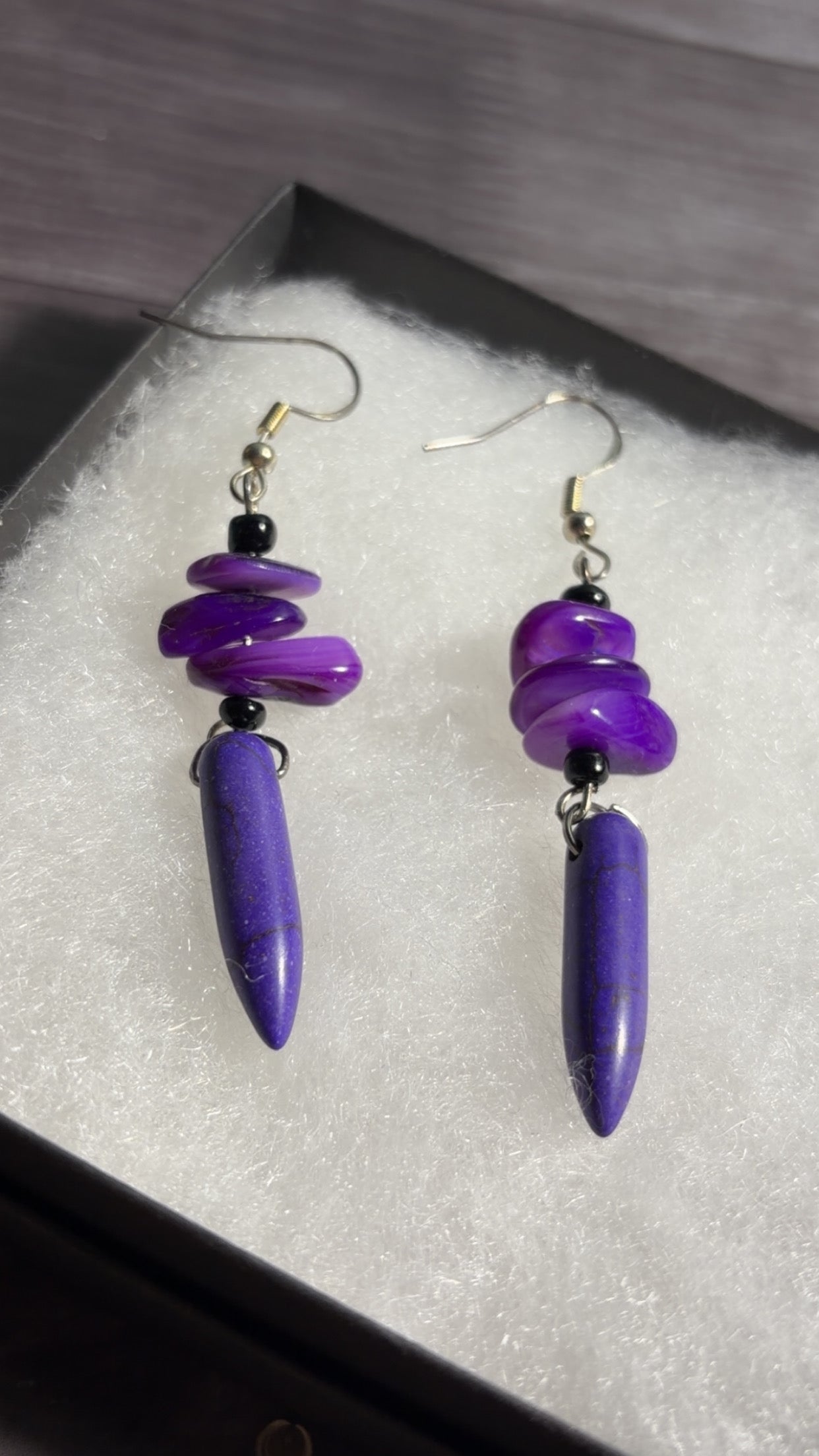 Handmade purple stone and shell earrings