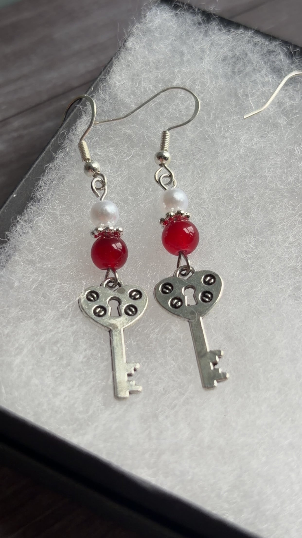 Handmade heart key earrings