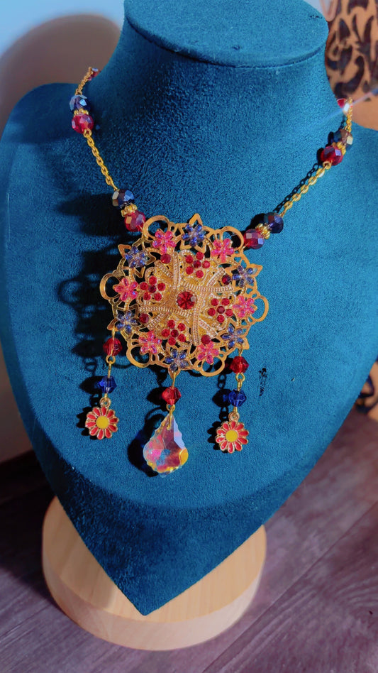 Handmade red rhinestone necklace