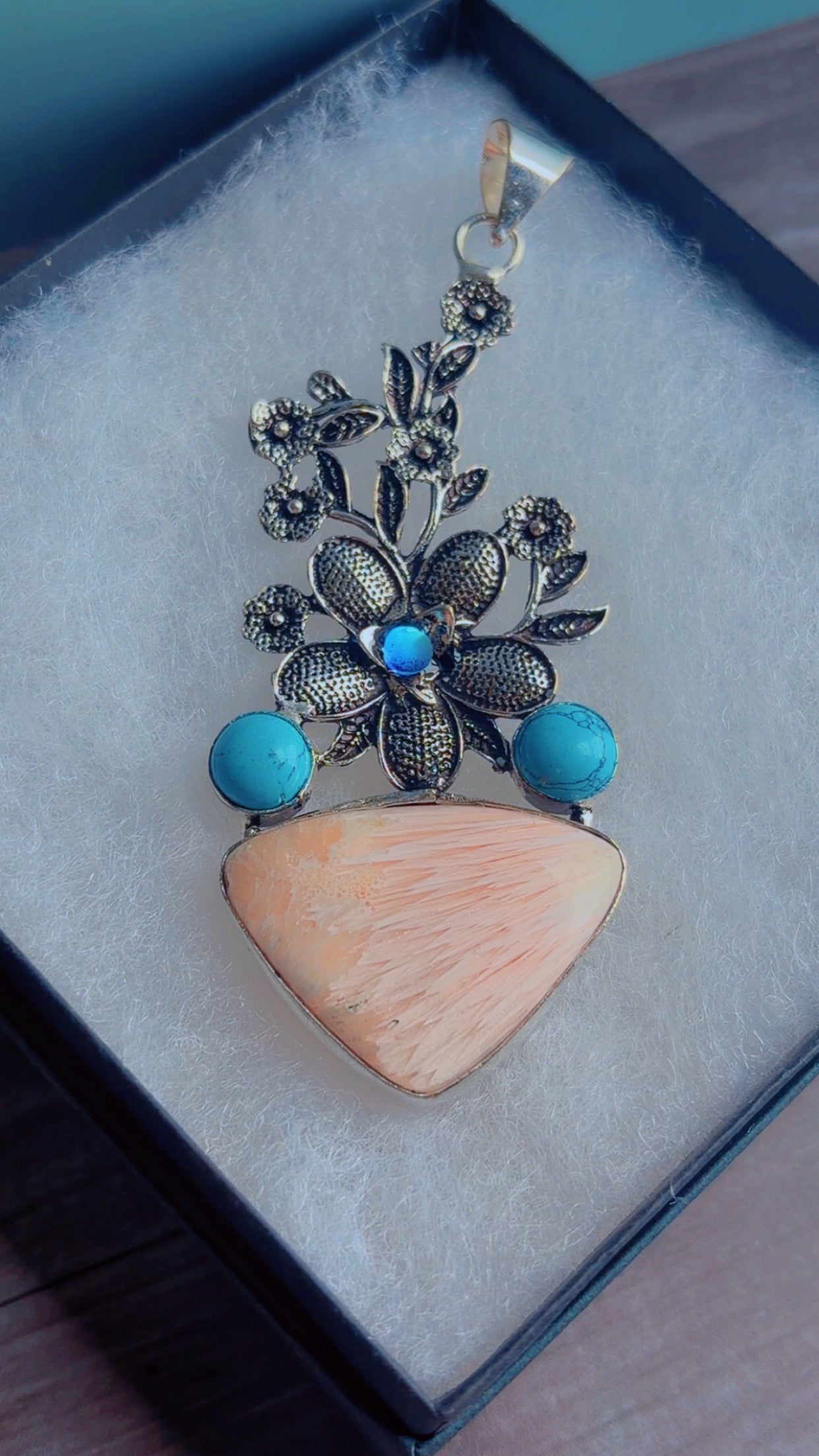 Peach scolecite gemstone pendant