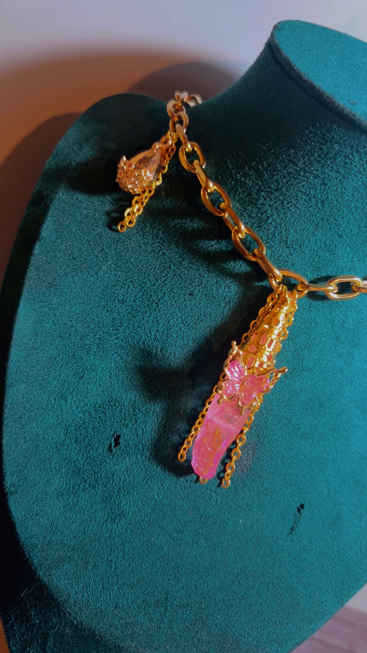 Handmade Dyed quartz butterfly necklace