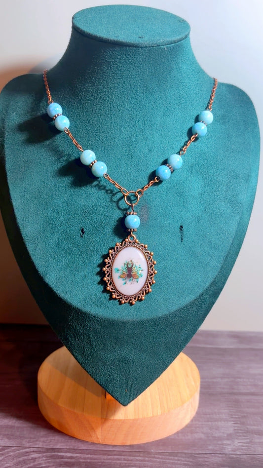 Handmade beetle cameo necklace