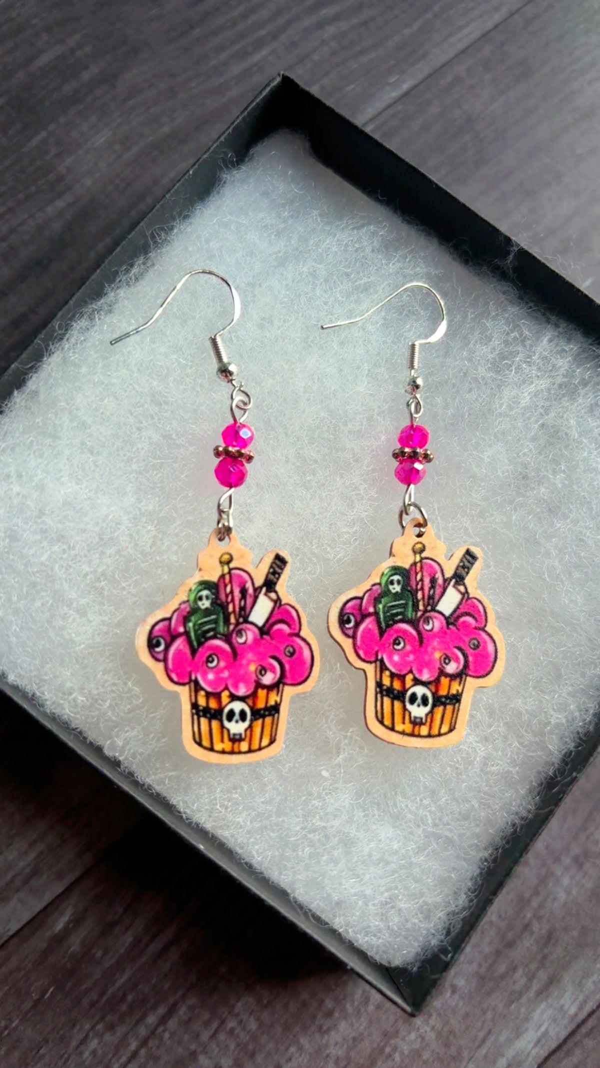 Handmade slasher chic cupcake earrings