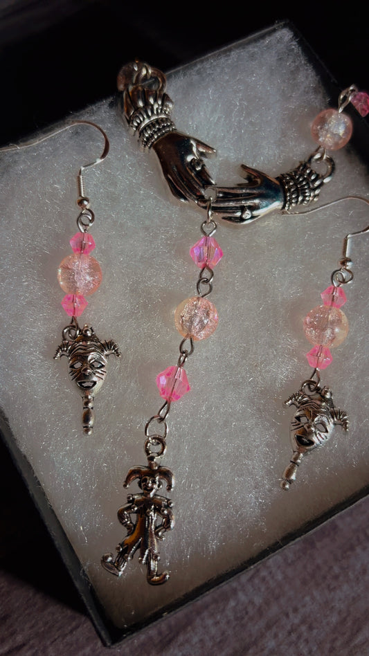 Handmade Y drop clown necklace and earrings set
