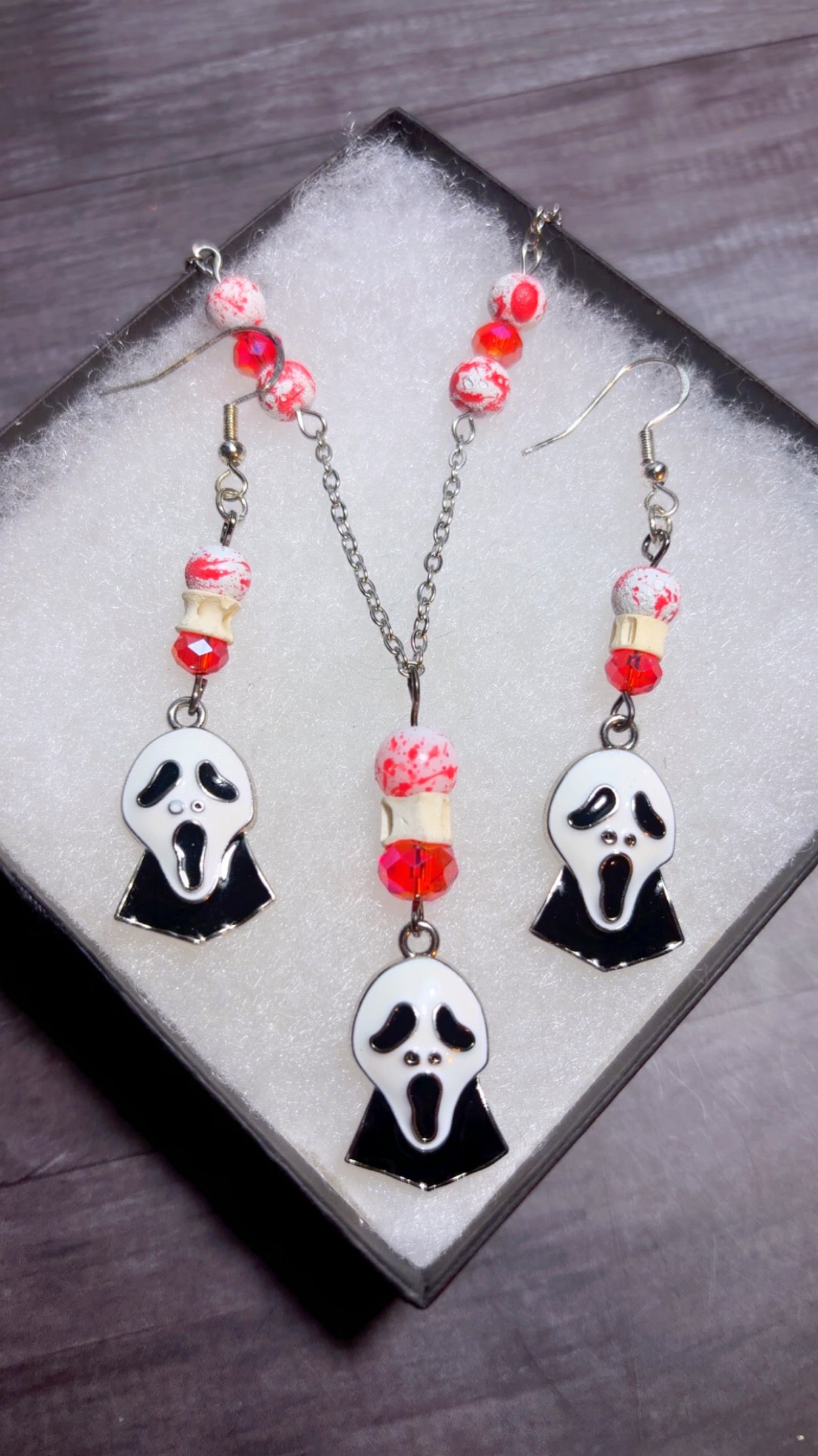 Handmade screaming ghost face set with shark vertebrae