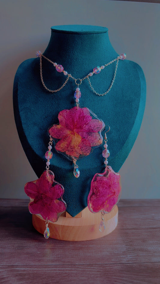 Handmade pink azalea necklace & earrings set
