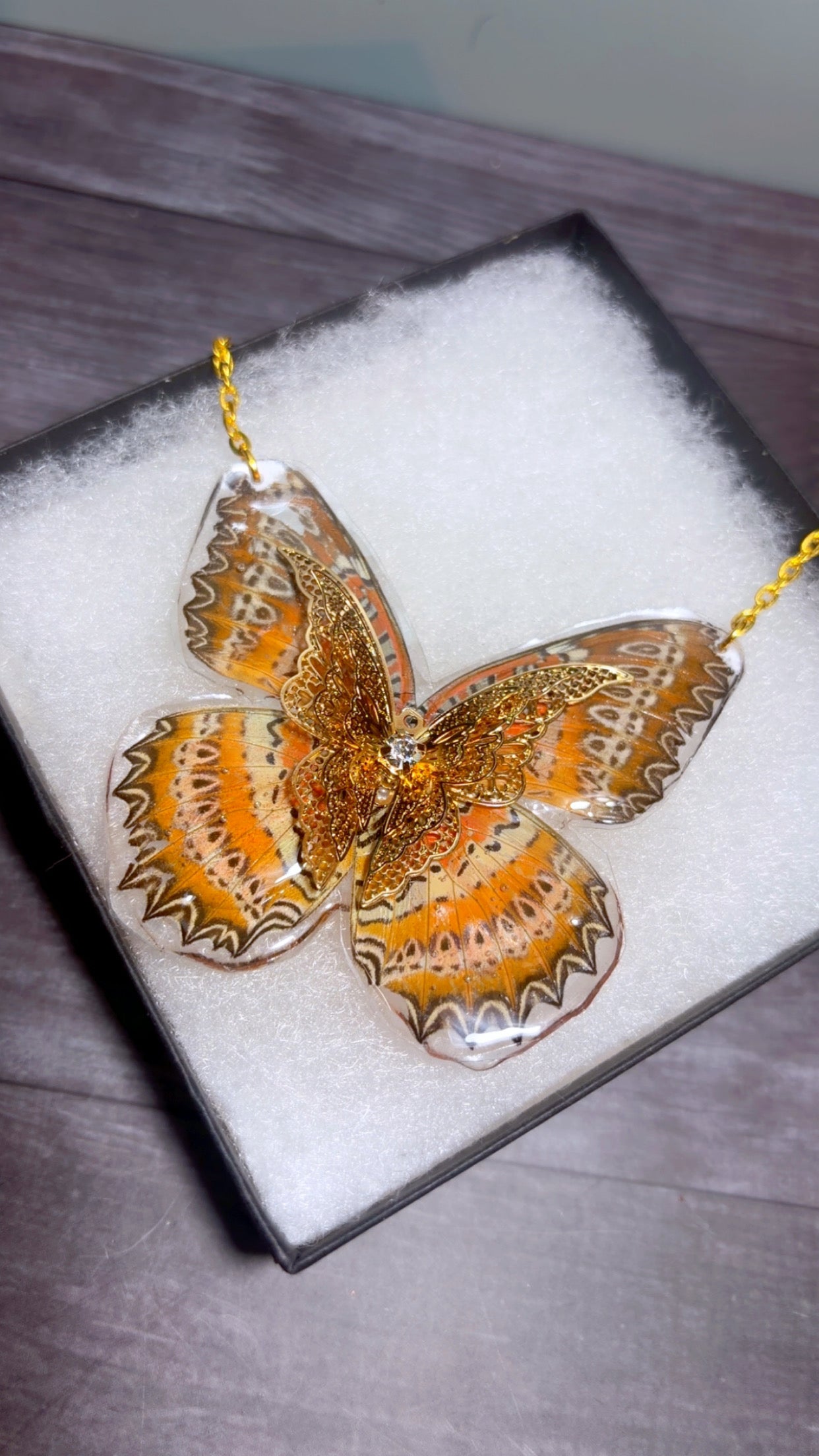 Handmade real butterfly wing necklace