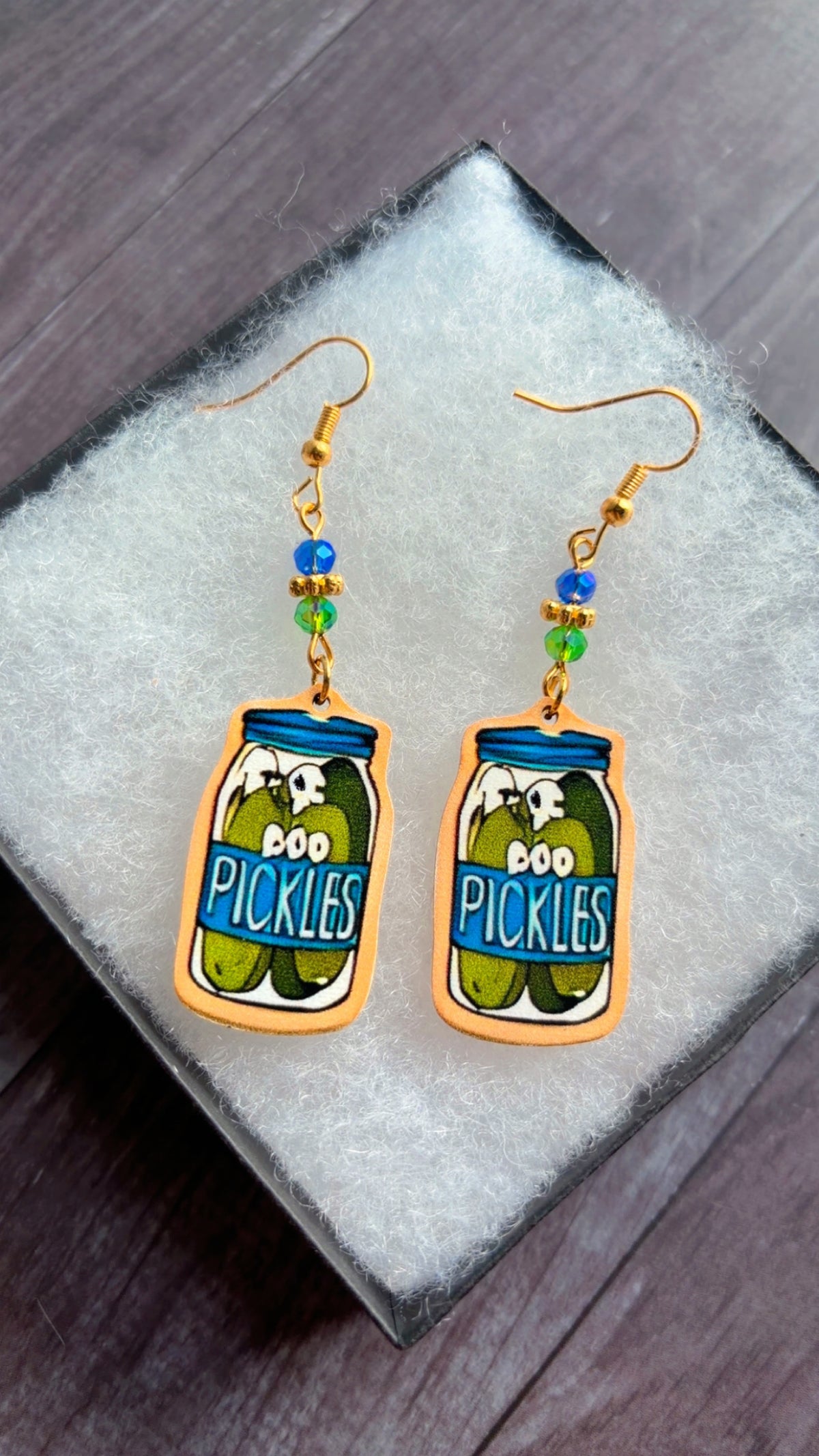 Handmade boo pickle earrings