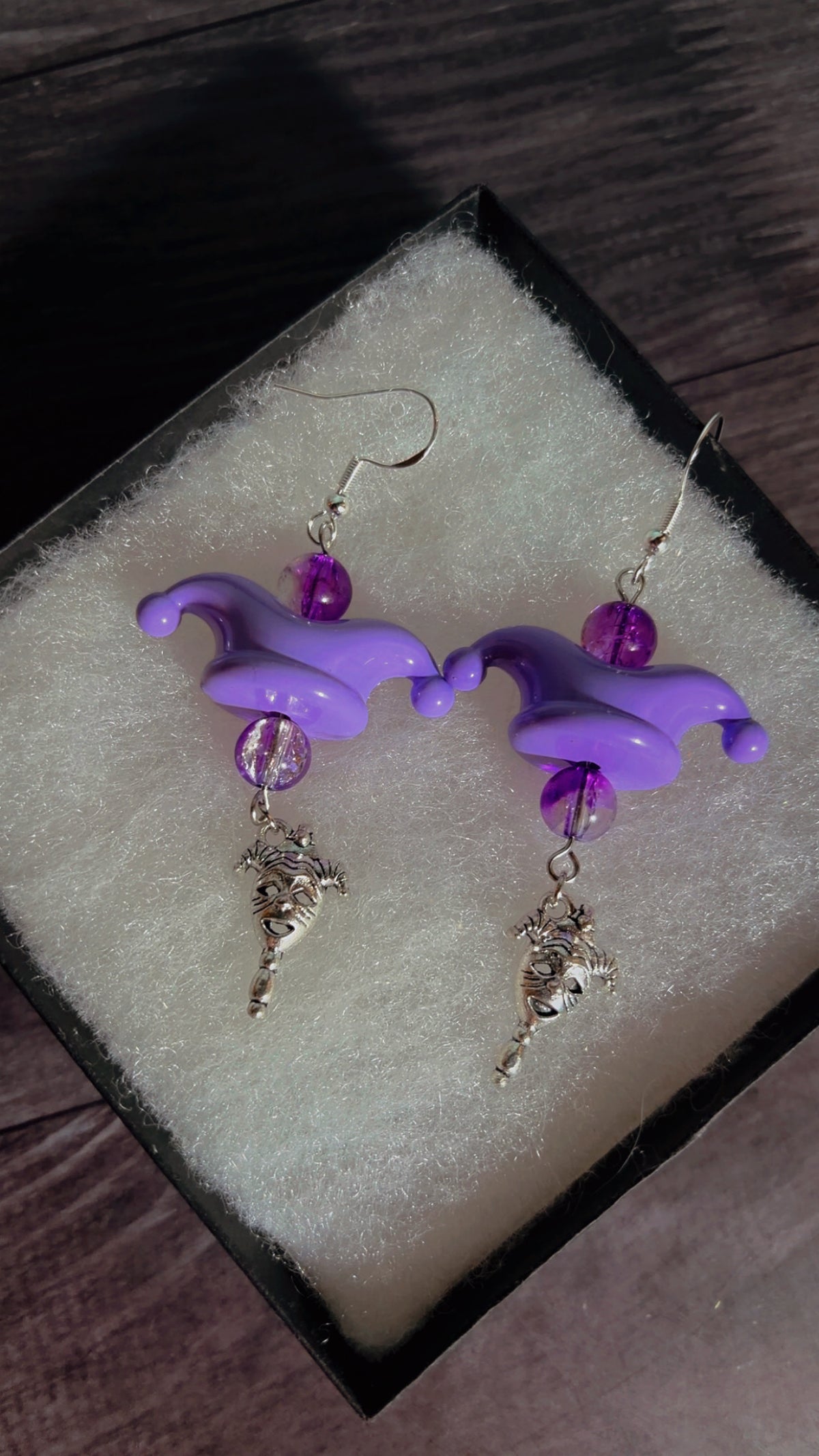 Handmade clown hat earrings