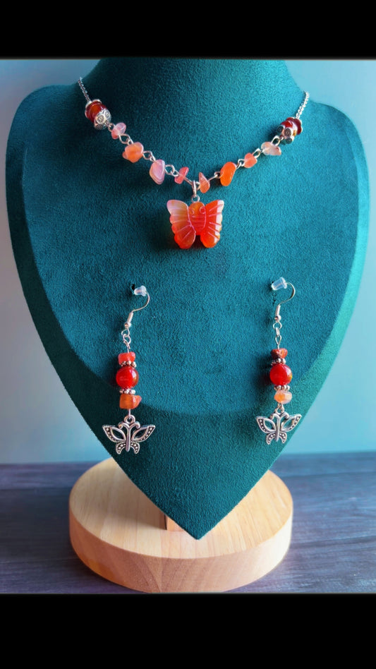 Handmade butterfly carnelian gemstone set
