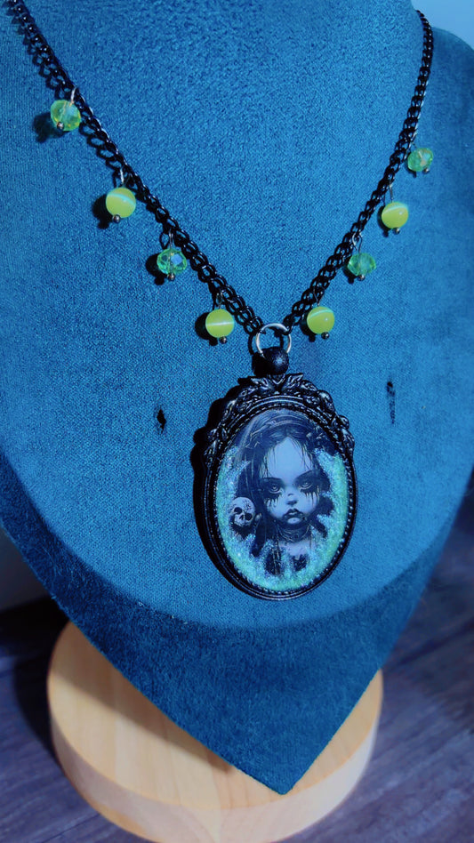 Handmade creepy child cameo necklace
