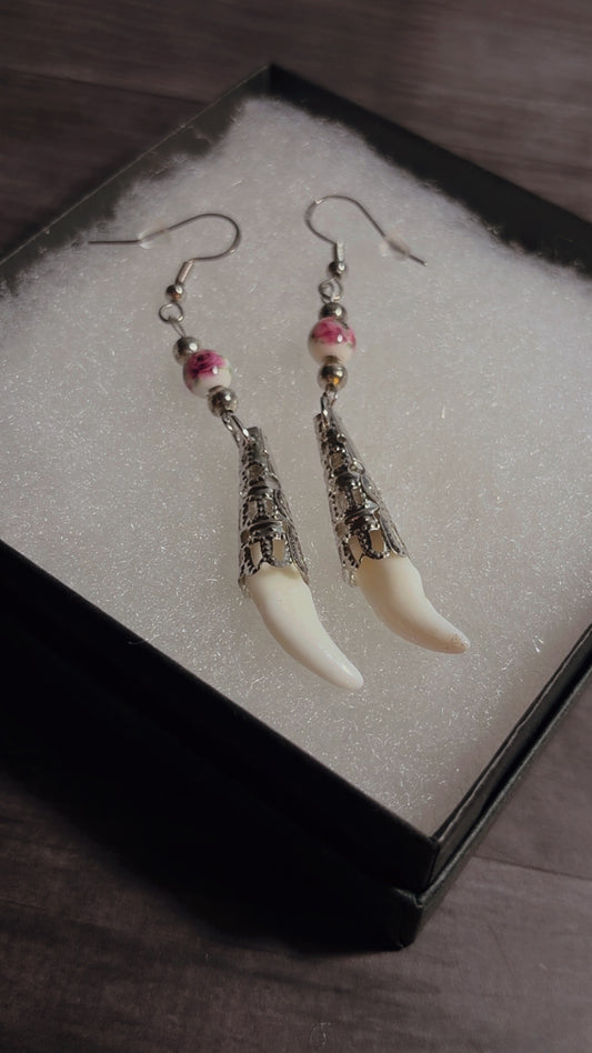 Handmade real coyote fang earrings