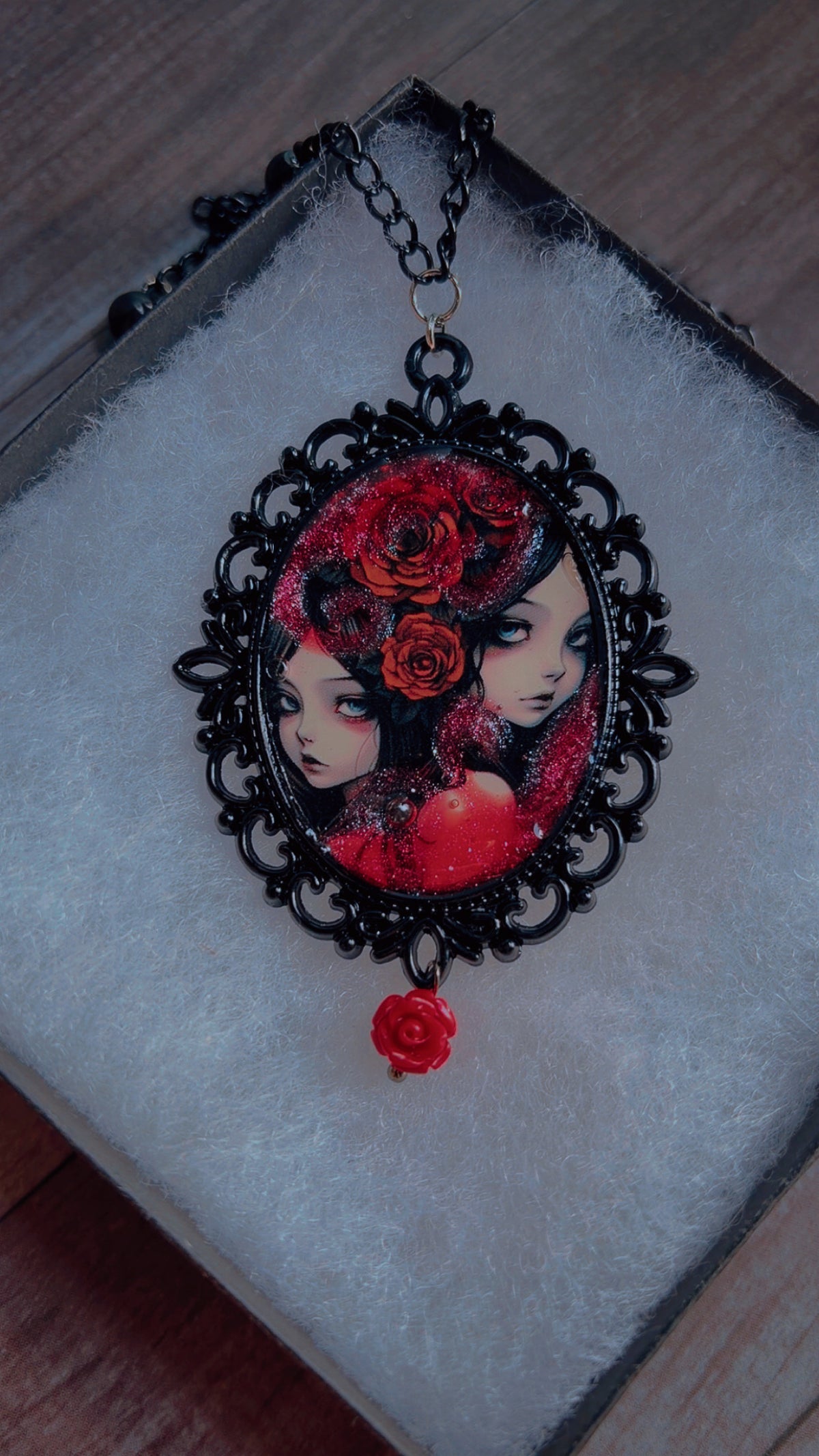 Handmade rose cameo necklace