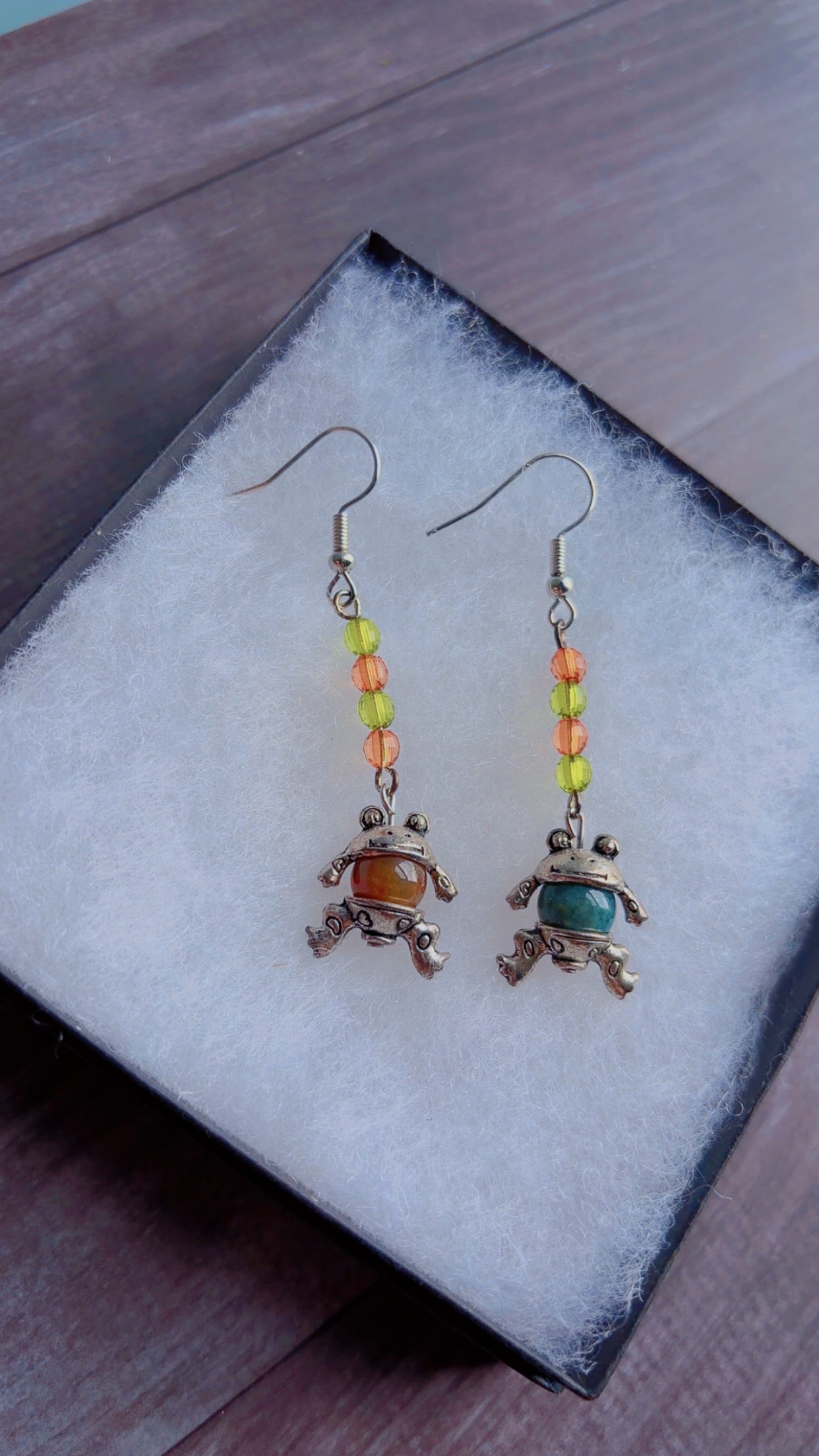 Handmade frog and toad earrings