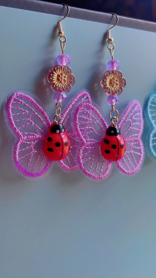 Handmade ladybug butterfly earrings