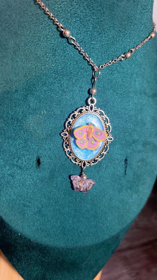 Handmade moth cameo necklace
