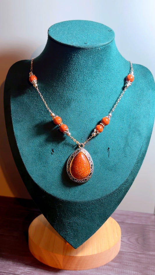 Handmade gold sandstone (goldstone) necklace