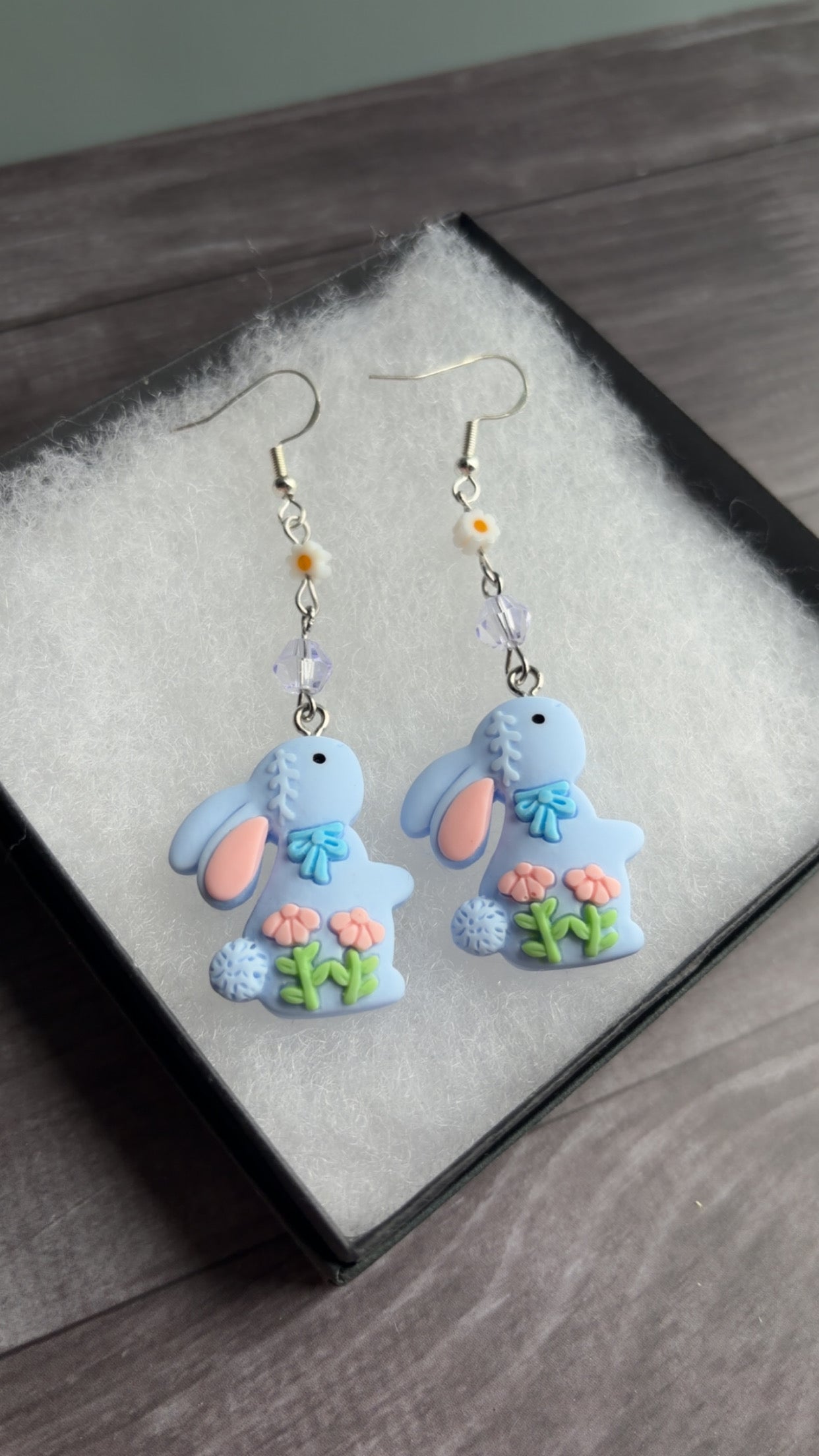 Handmade blue bunny earrings