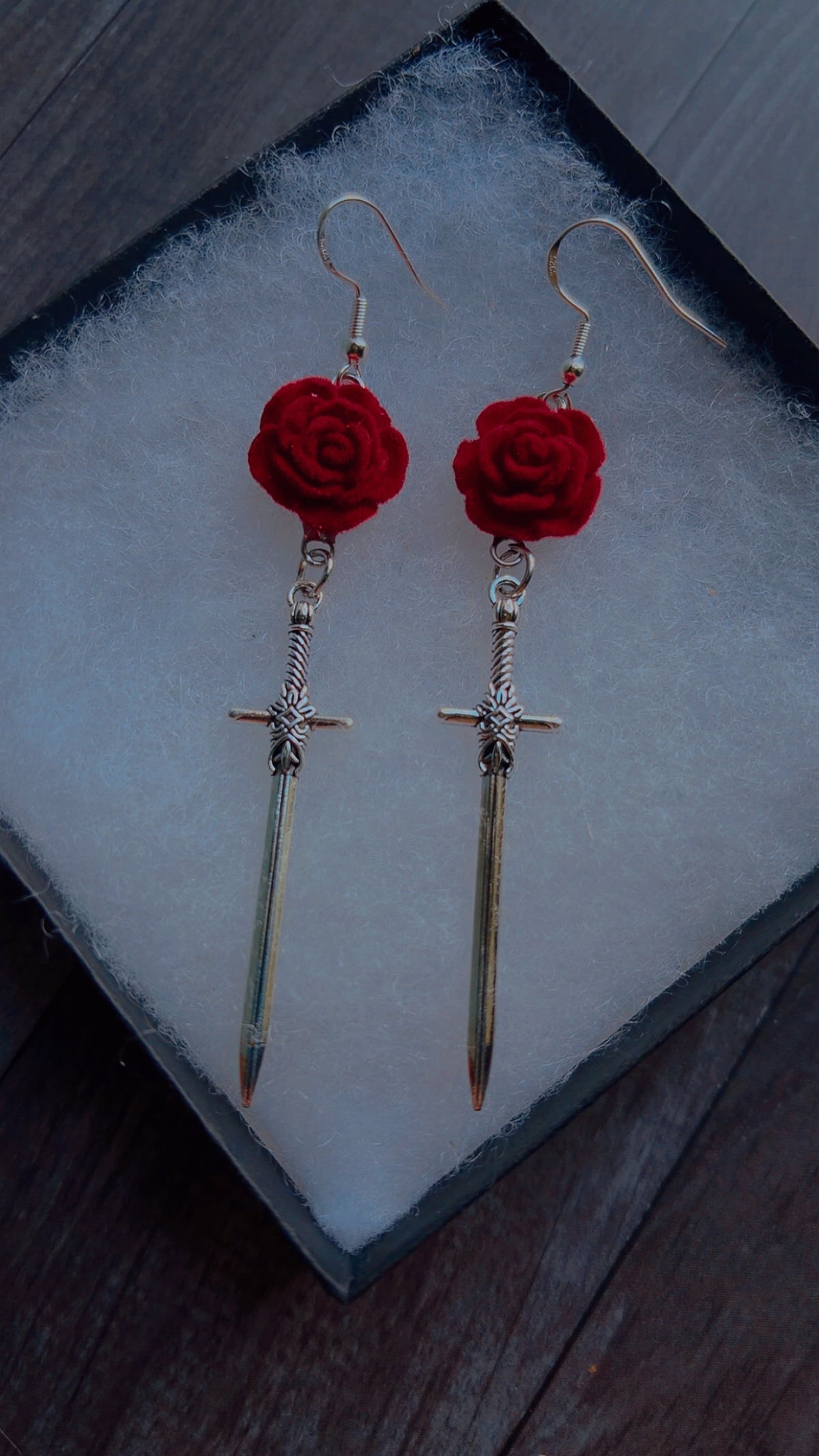 Handmade swords and roses earrings