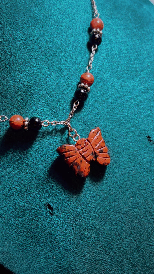 Handmade Mahogany Obsidian butterfly necklace