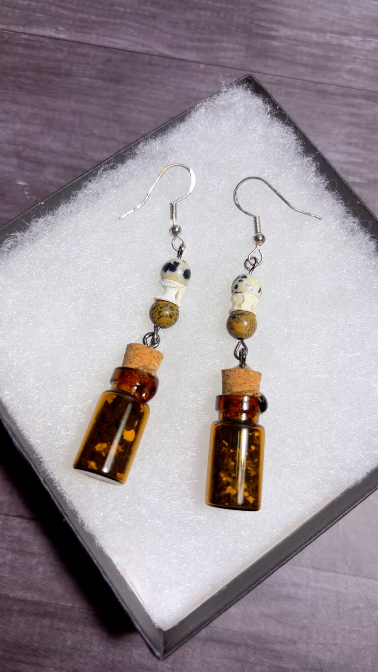 Handmade shark vertebrae and black salt earrings
