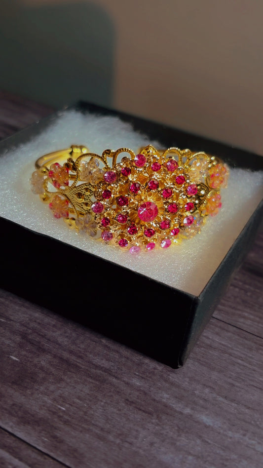 Handmade adjustable rhinestone cuff bracelet