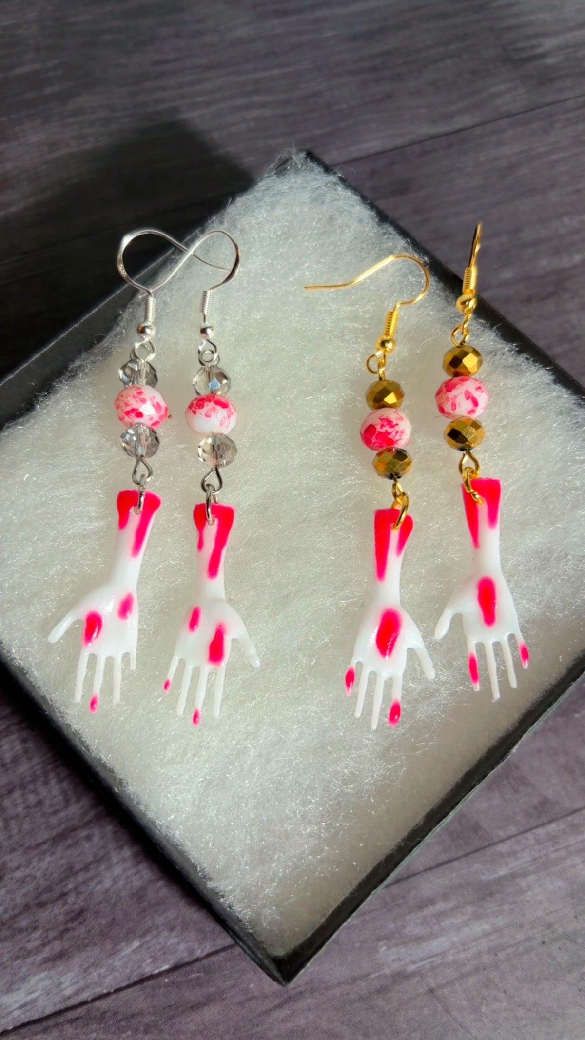 Handmade bloody hand earrings