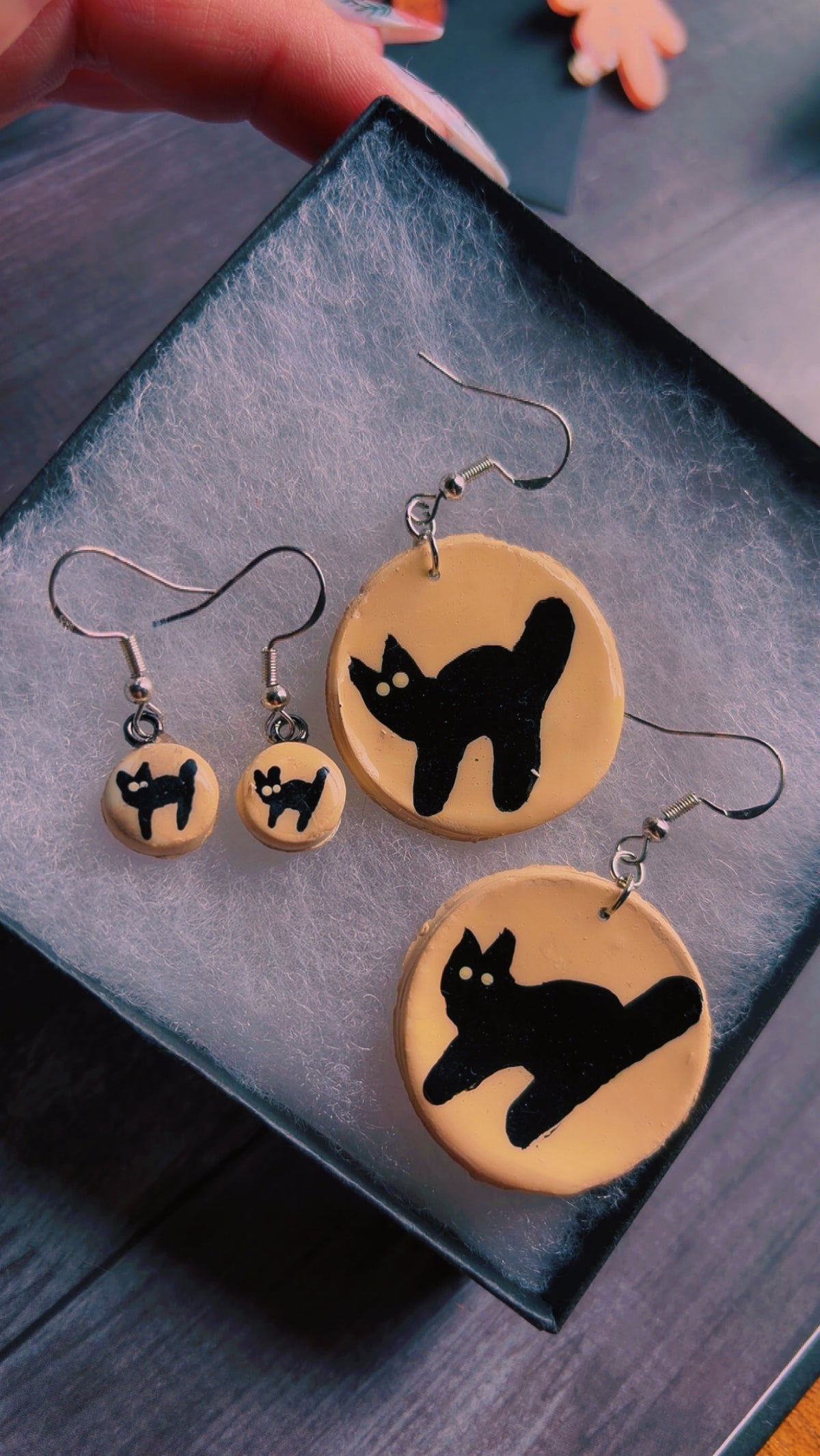 Handmade cat cookie earrings