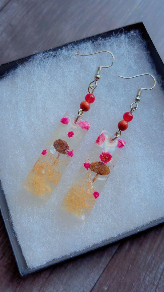 Handmade earrings with real mushrooms