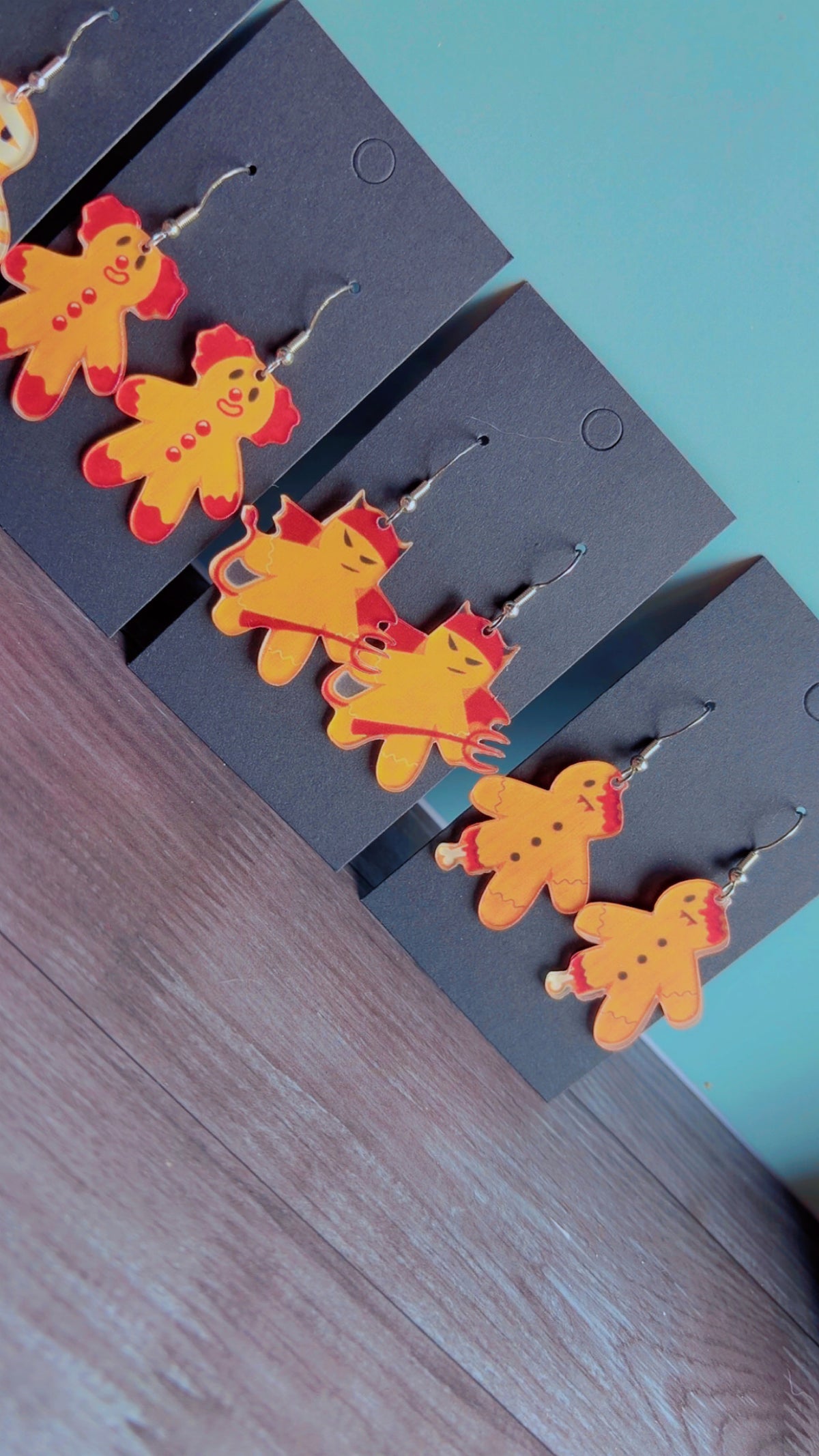 Handmade Halloween gingerbread people earrings