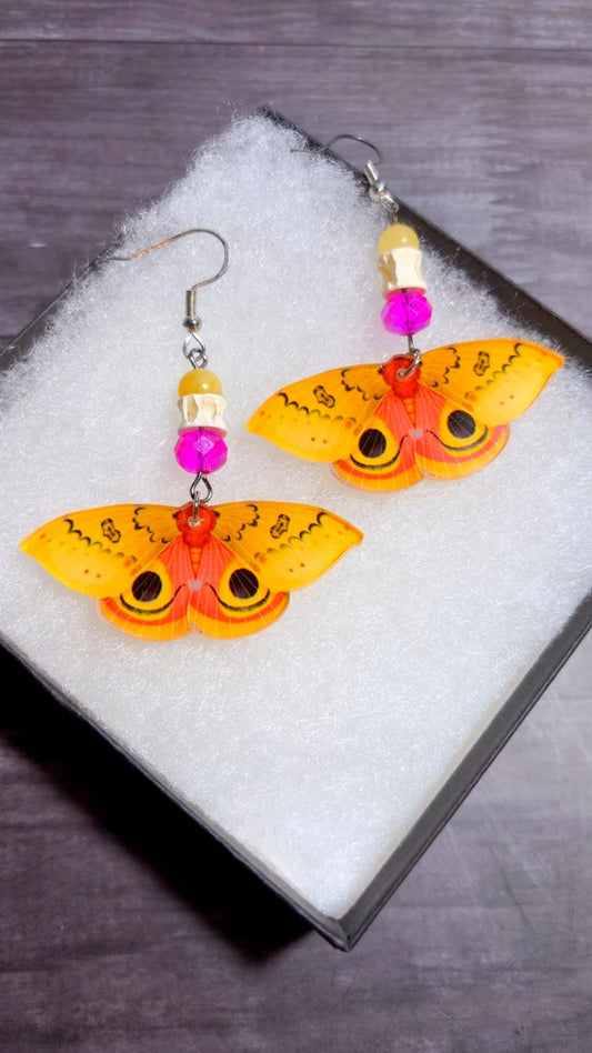 Handmade shark vertebrae earrings with moth charms