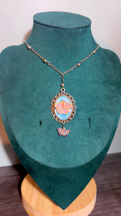 Handmade moth cameo necklace