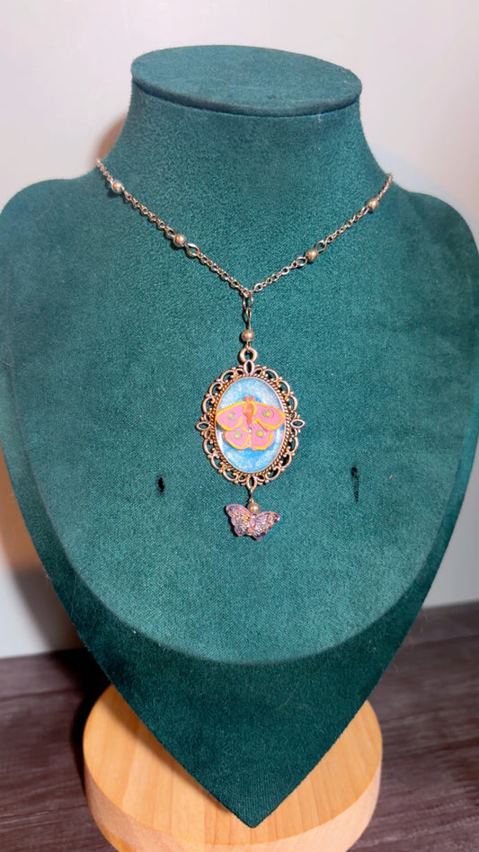 Handmade moth cameo necklace