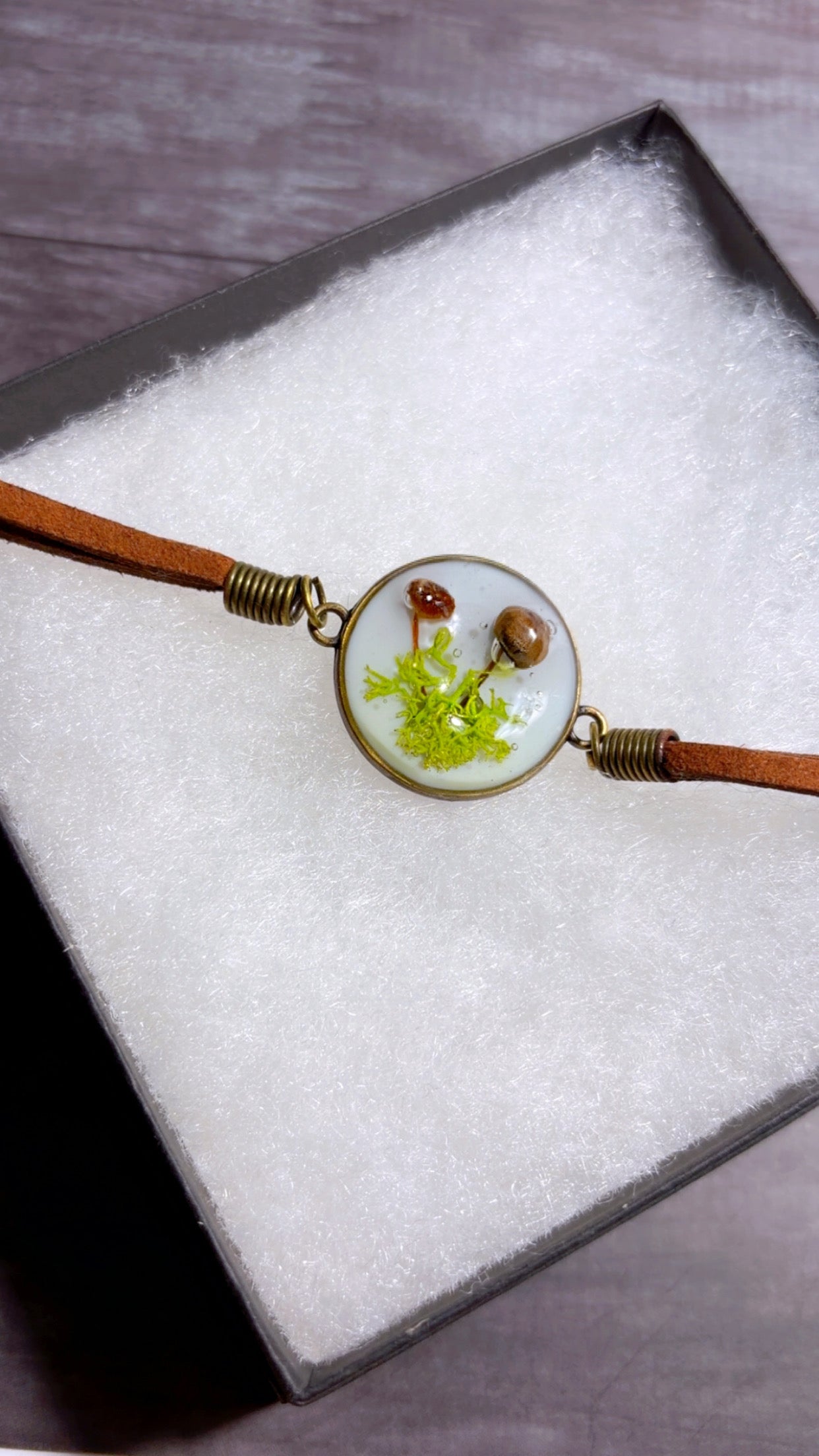 Handmade bracelet with real mushrooms & moss