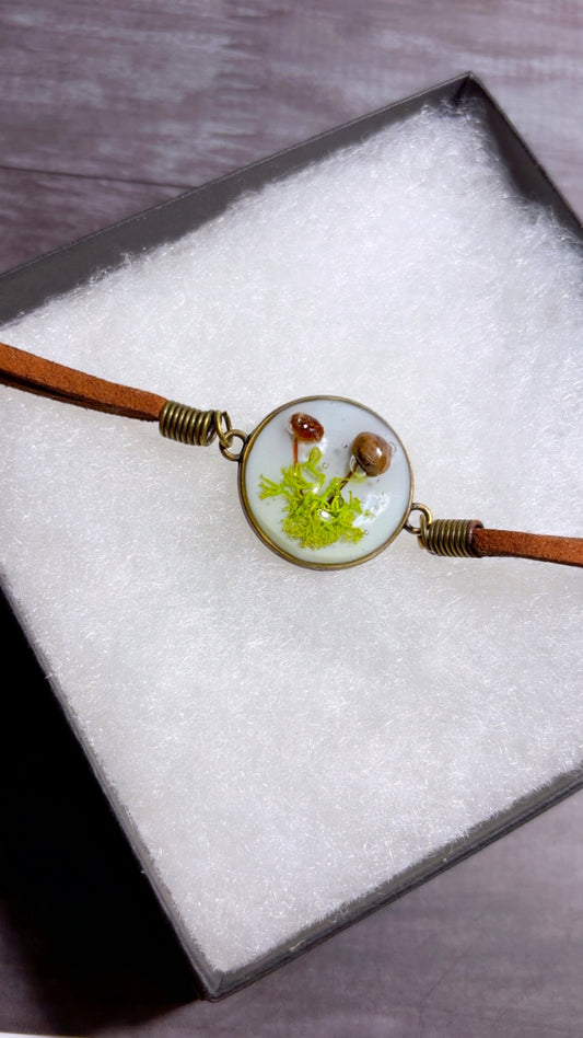 Handmade bracelet with real mushrooms & moss
