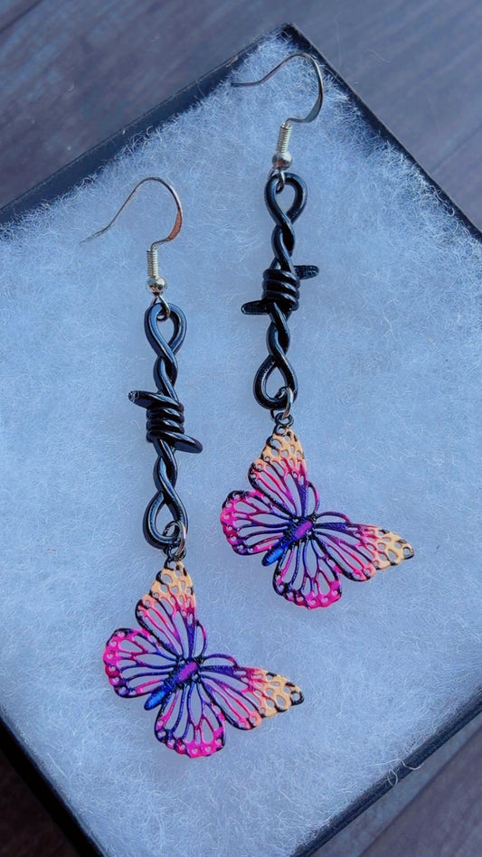 Handmade barbed wire butterfly earrings