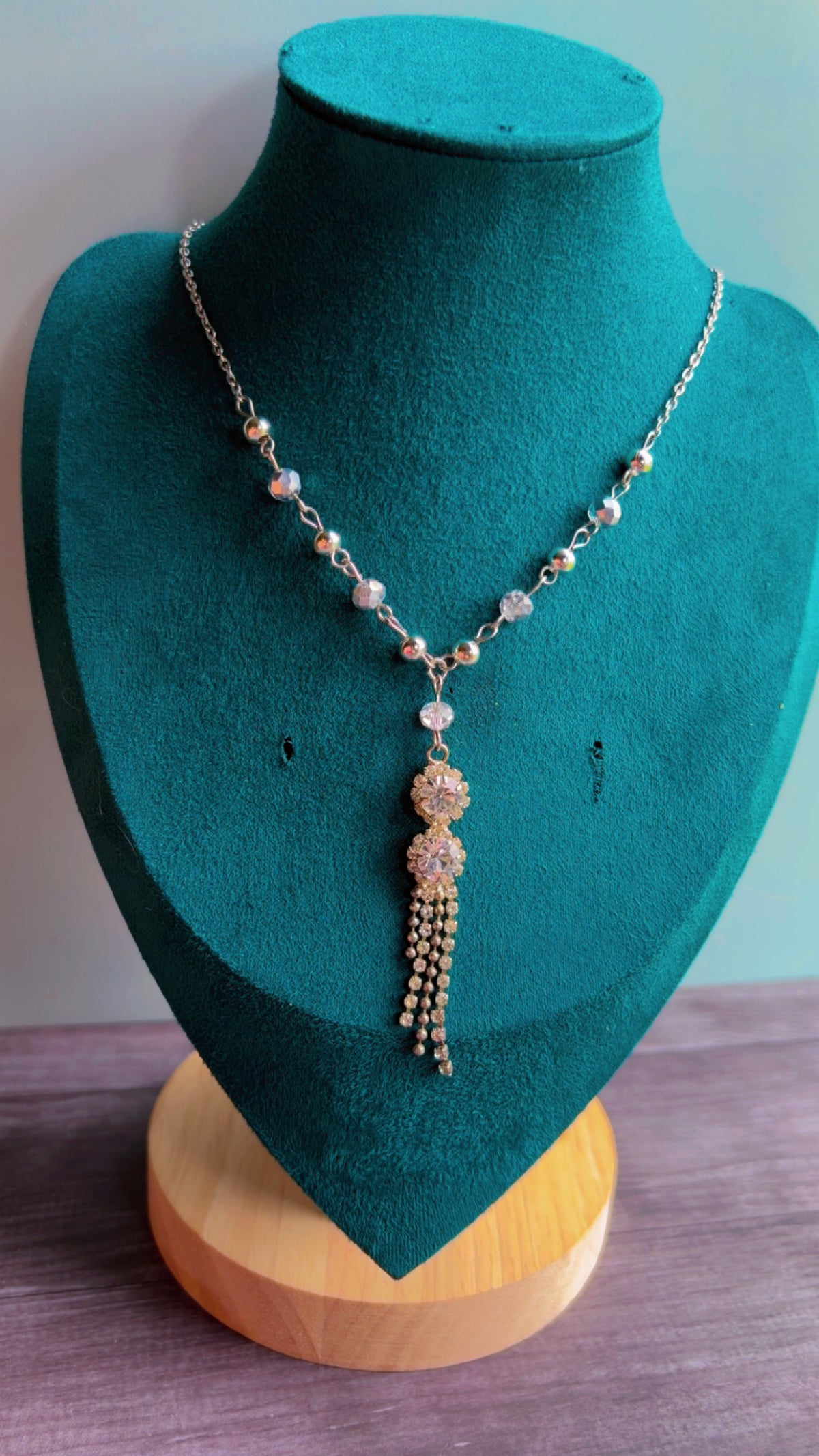 Handmade rhinestone tassel necklace