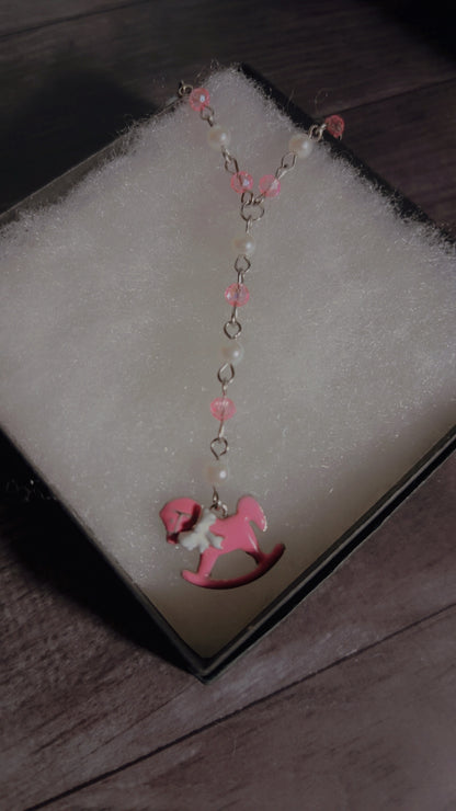 Handmade rocking horse Y drop necklace