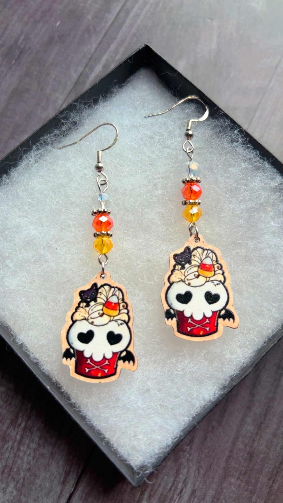 Handmade Halloween cupcake earrings