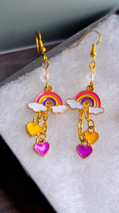 Handmade rainbow & heart earrings