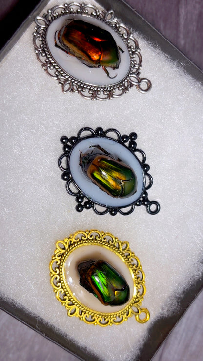 Handmade beetle cameo pendants